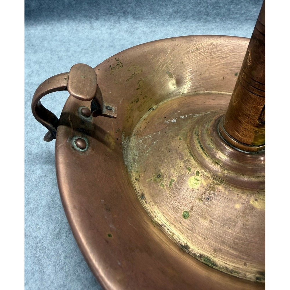Antique Copper Chamberstick Candle Holder with Push Up Mechanism and Finger Loop - Picture 9 of 13
